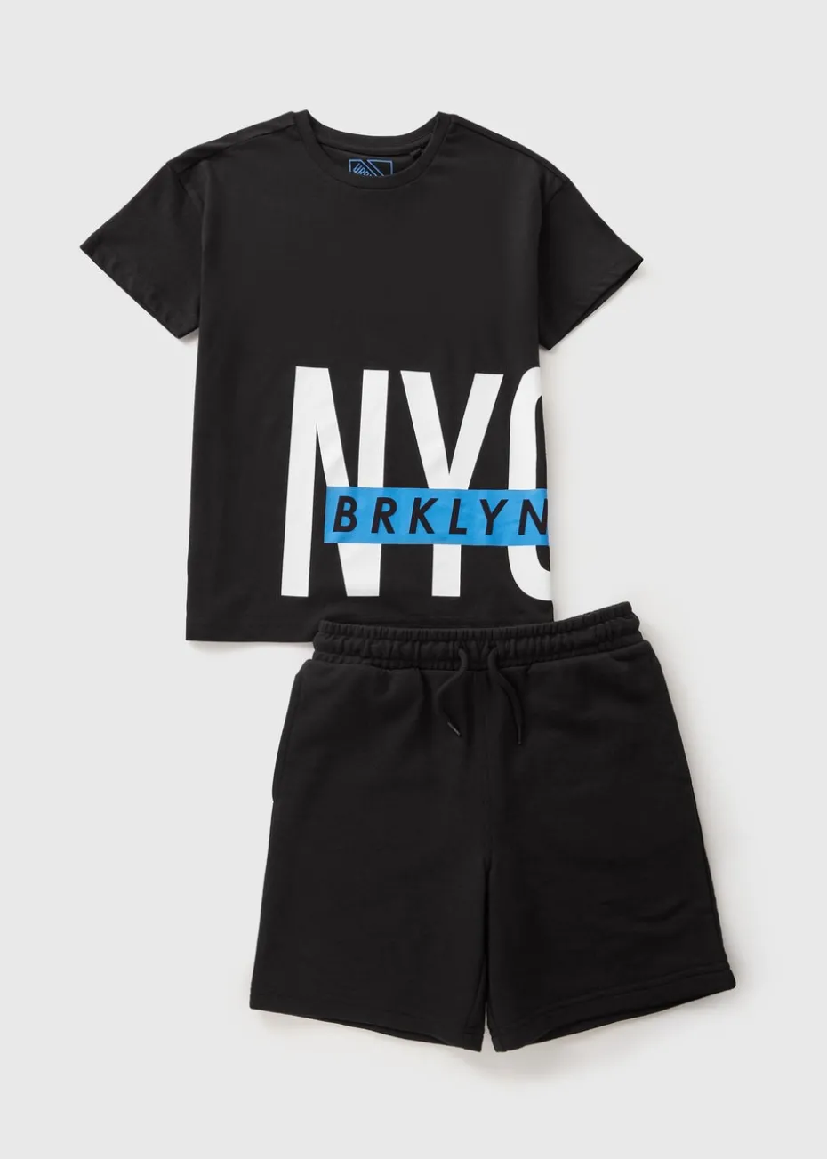 Boys Black Brooklyn T-Shirt & Shorts Set (7-15yrs)