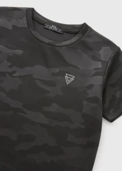Boys Black Camo Jacquard T-Shirt (7-15yrs)