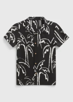 Boys Black Monochrome Palm Tree Shirt (7-15yrs)