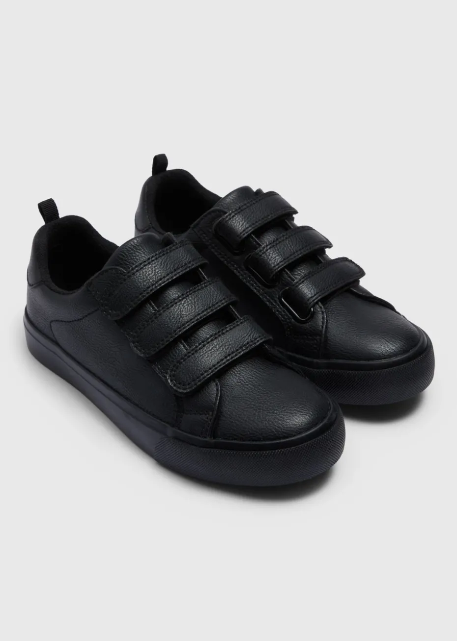 Boys Black Triple Strap School Shoes (Younger 10-Older 6)