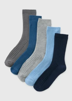Boys Blue 5 Pack Socks (Younger 9 - Older 6.5)
