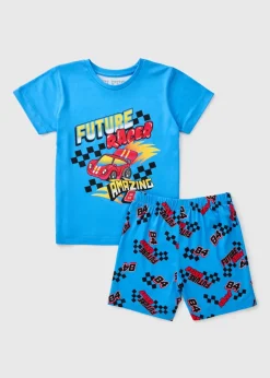 Boys Blue Motorsport Pyjama Top & Shorts Set (1-7yrs)