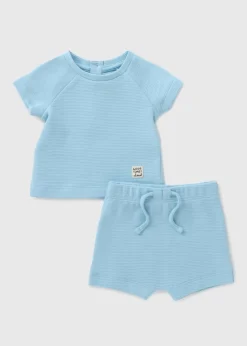 Boys Blue Ribbed T-Shirt & Shorts Set (Newborn-23mths)