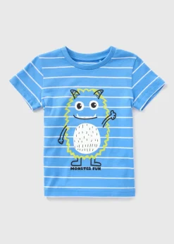 Boys Blue Stripe Monster Stripe T-Shirt (1-7yrs)
