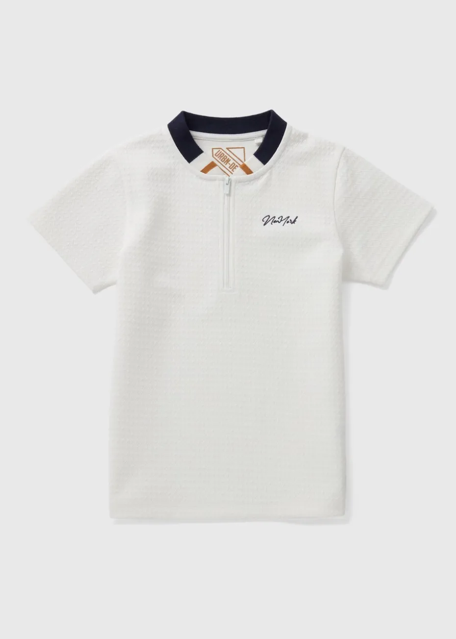 Boys Cream Textured Baseball Polo Shirt (7-15yrs)