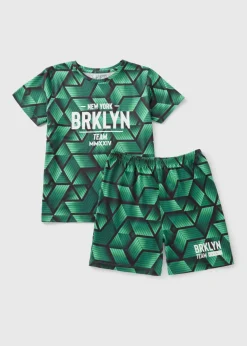 Boys Green Brklyn Football Pyjama Set (4-12yrs)