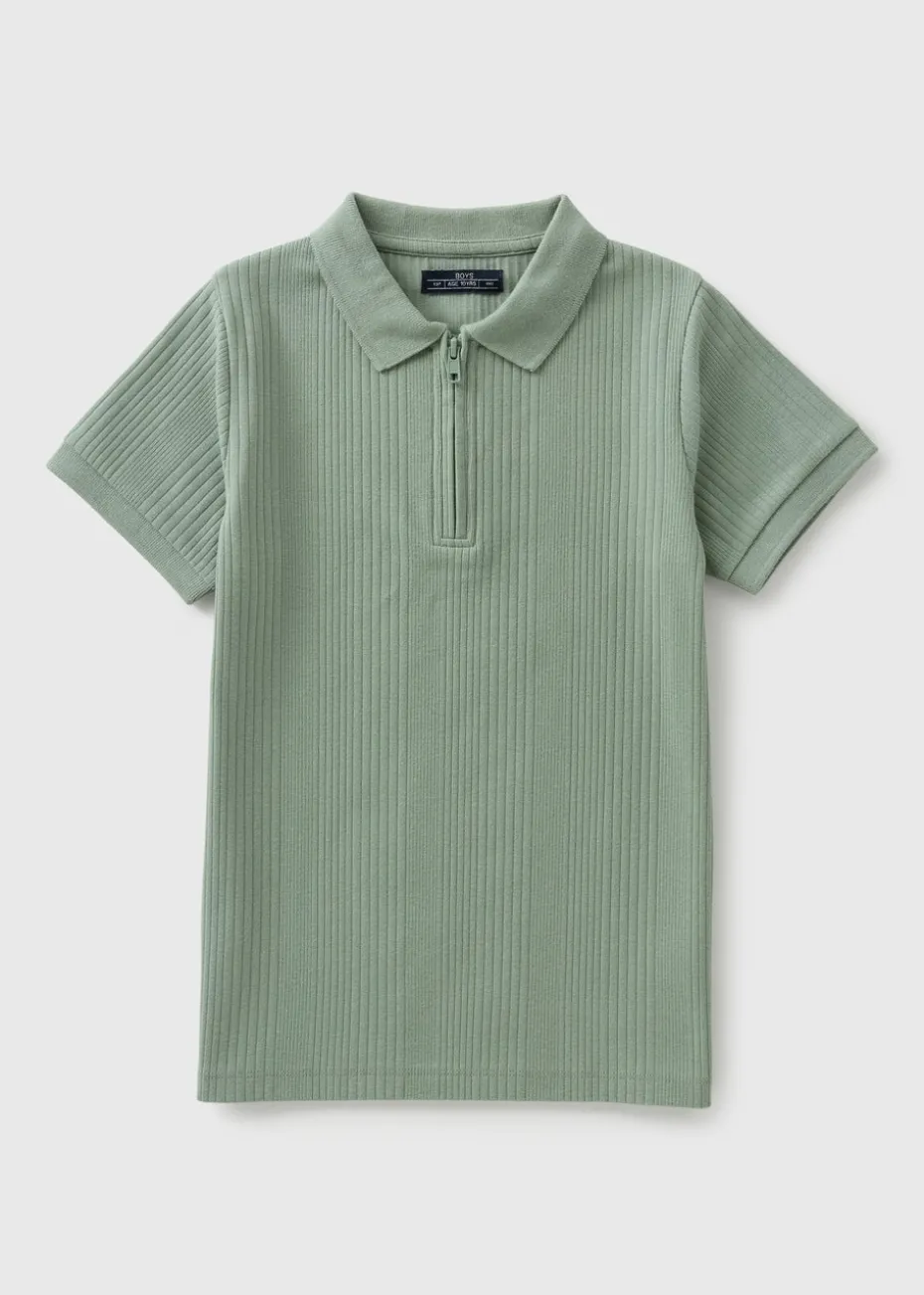 Boys Green Ribbed Polo Top (7-15yrs)