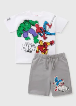 Boys Grey Marvel T-Shirt & Shorts Set (3-13yrs)