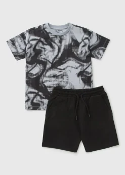 Boys Grey Swirl T-Shirt & Shorts Set (7-15yrs)