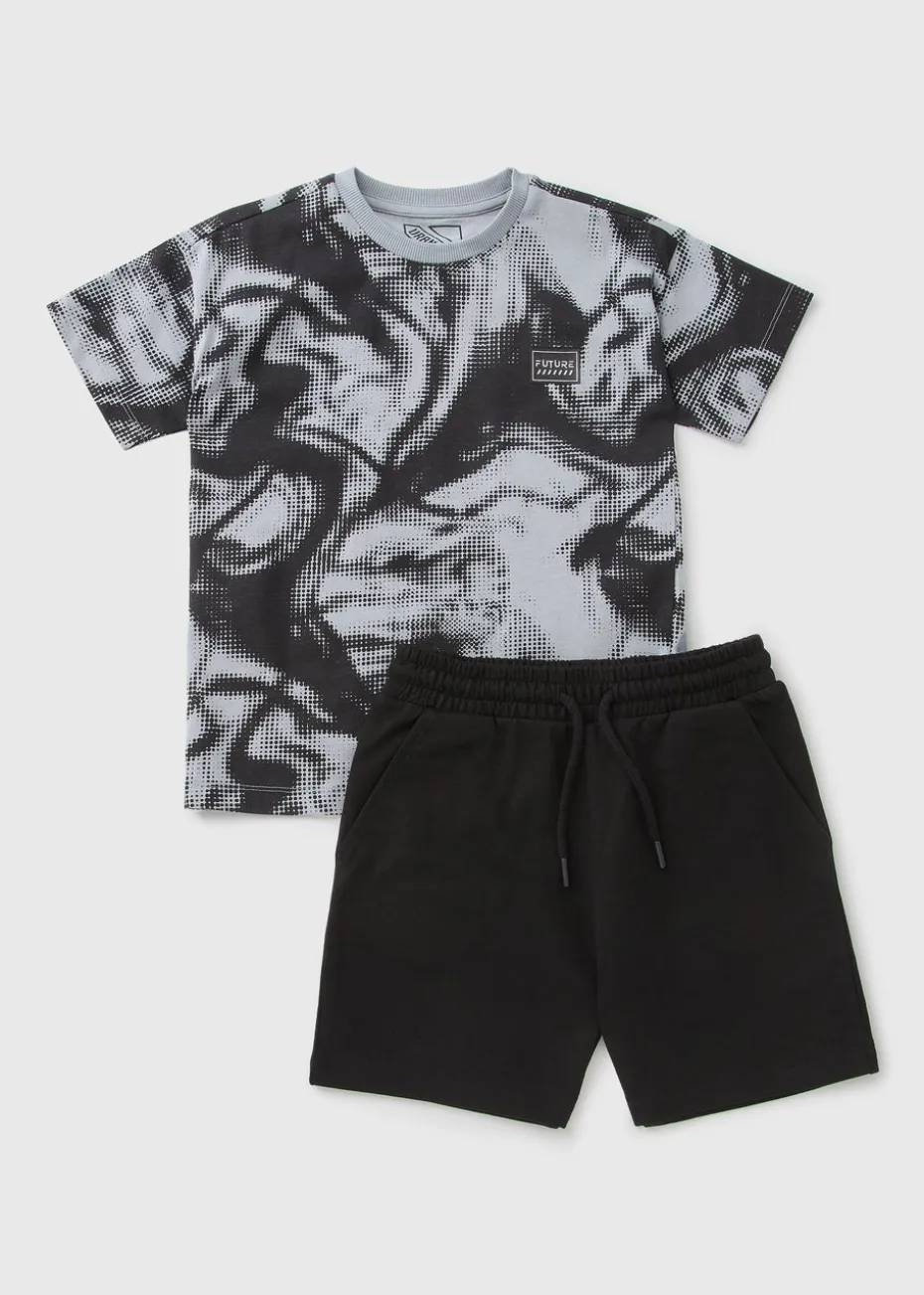 Boys Grey Swirl T-Shirt & Shorts Set (7-15yrs)