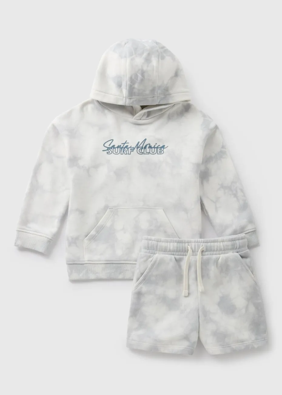Boys Grey Tie Dye Hoodie & Shorts Set (1-7yrs)