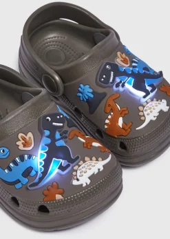Boys Khaki Dinosaur Light Up Clogs (Younger 4/5-Older 1/2)