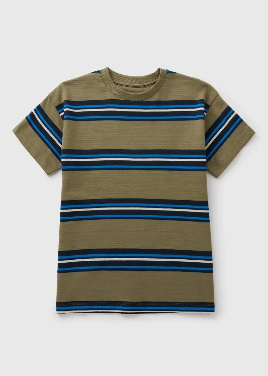 Boys Khaki Textured Stripe T-Shirt (7-15yrs)