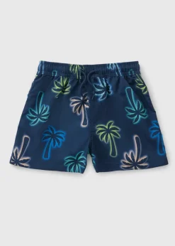 Boys Navy Palm Tree Swim Shorts (1-7yrs)