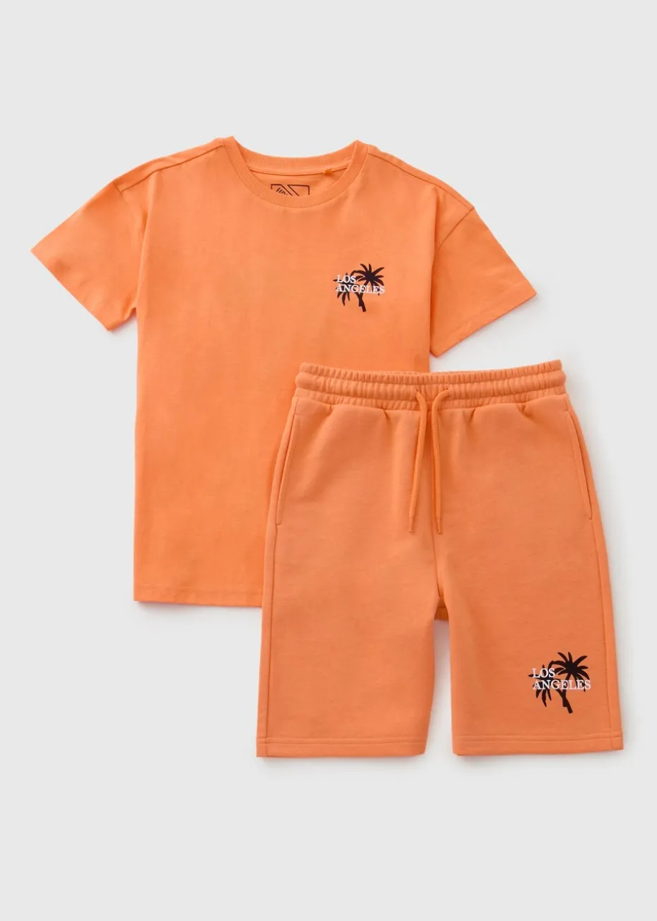 Boys Orange Los Angeles T-Shirt & Shorts Set (7-15yrs)