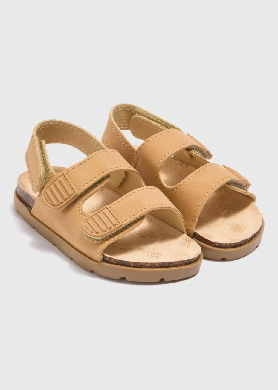 Boys Tan Faux Leather Footbed Sandals (Younger 4-12)