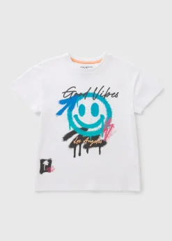 Boys White Good Vibes Graffiti T-Shirt (7-15yrs)
