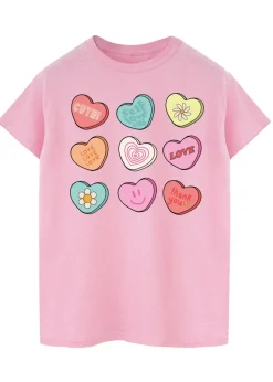 Brands In Candy Hearts Pink Boyfriend Fit T-Shirt