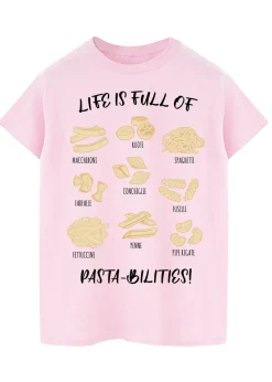 Brands In Life Is Full Of Pasta-bilities Pink Boyfriend Fit Graphic T-Shirt