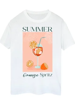 Brands In Summer Orange Spritz White Boyfriend Fit Graphic T-Shirt