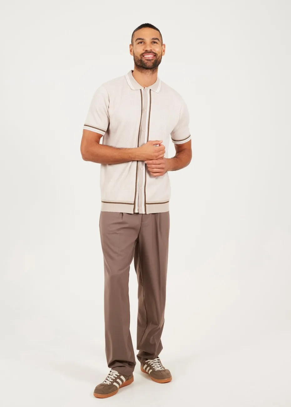 Brave Soul Beige Knitted Short Sleeve Shirt