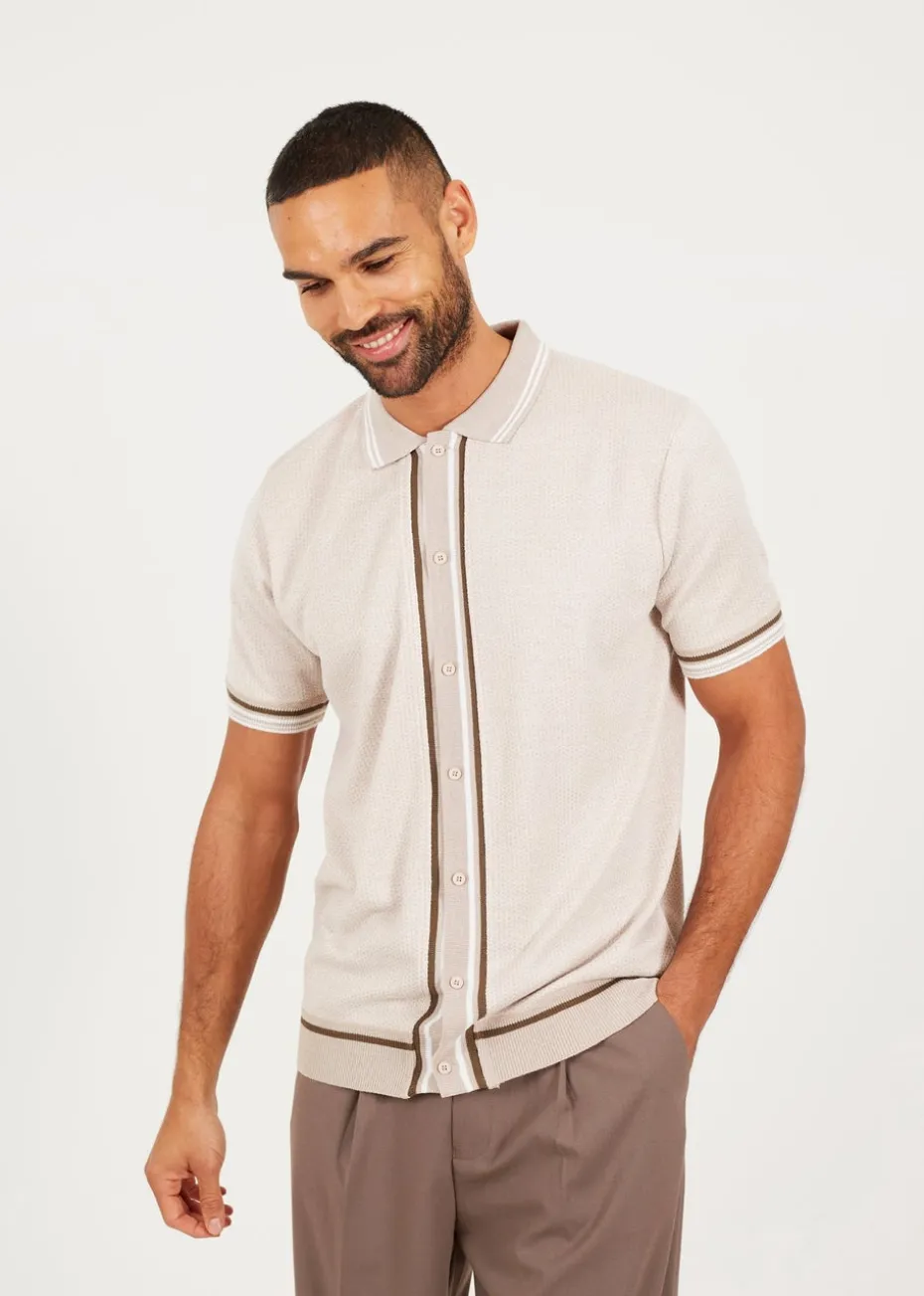 Brave Soul Beige Knitted Short Sleeve Shirt