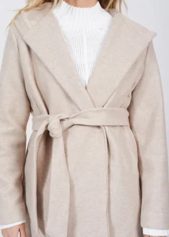 Brave Soul Beige Longline Hooded Coat with Belt