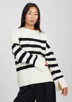 Brave Soul Black & Ivory Striped Loose Fit Jumper with Wide Sleeves