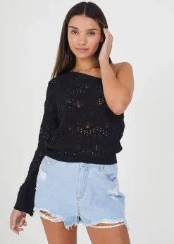 Brave Soul Black Asymmetric Off the Shoulder Jumper