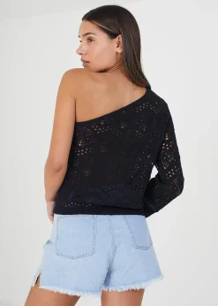 Brave Soul Black Asymmetric Off the Shoulder Jumper