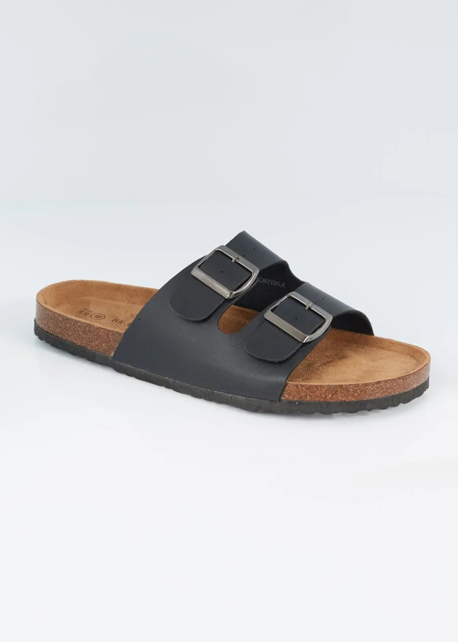 Brave Soul Black Faux Leather Cork Sandal