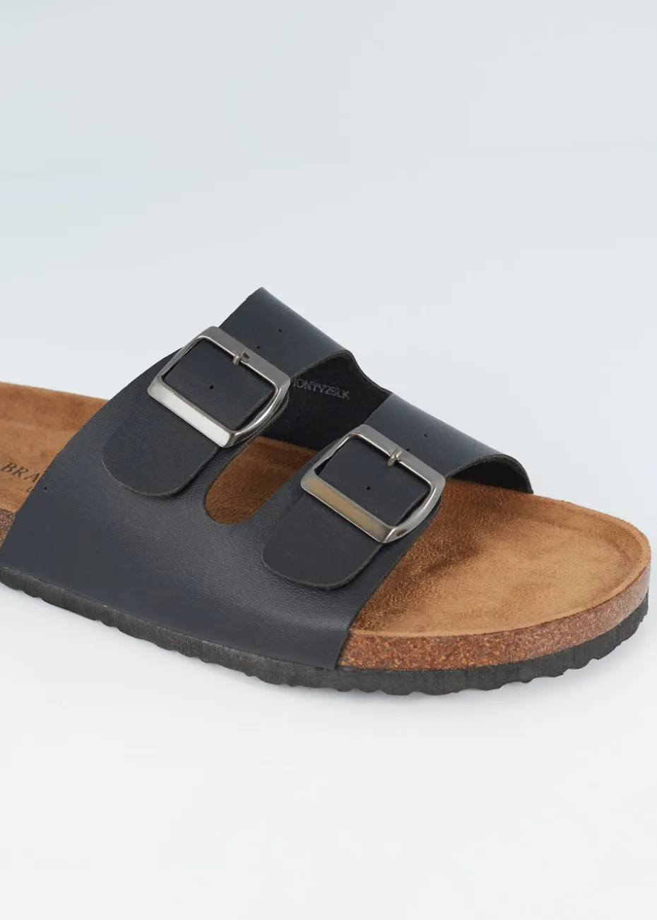 Brave Soul Black Faux Leather Cork Sandal