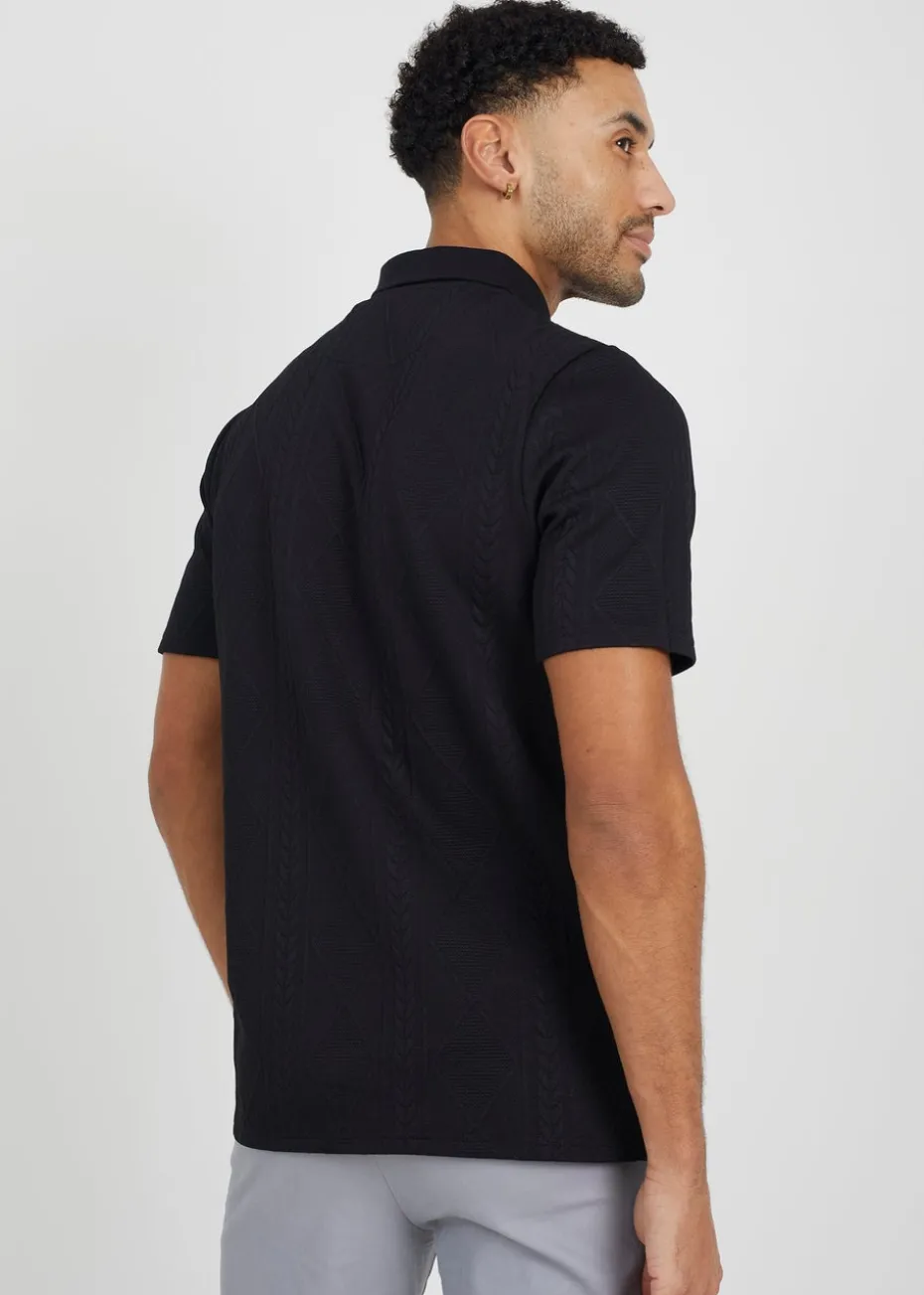 Brave Soul Black Jaquard Knit Polo Shirt