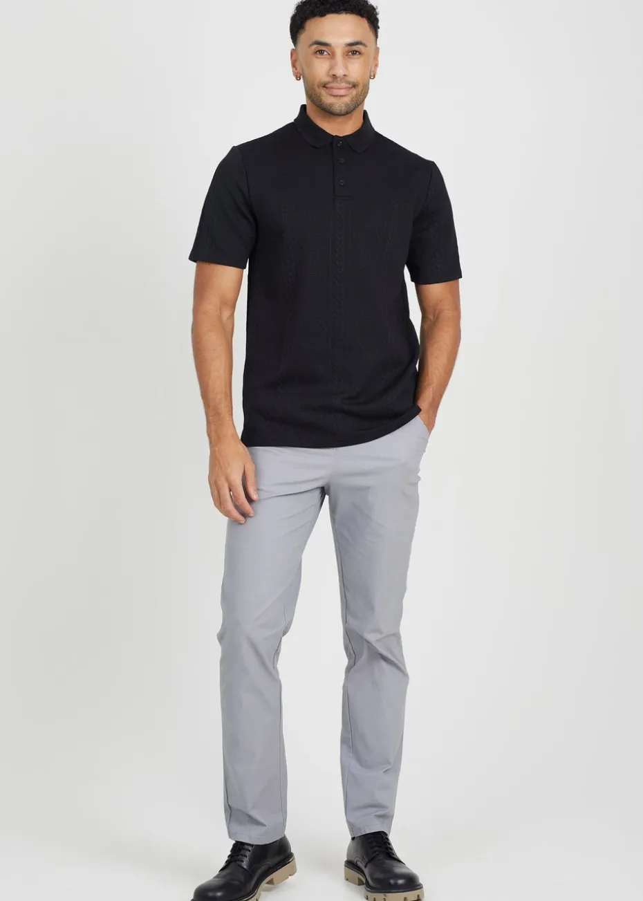 Brave Soul Black Jaquard Knit Polo Shirt