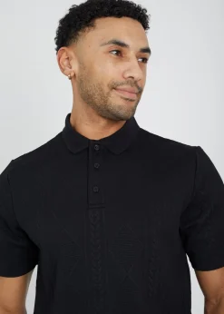 Brave Soul Black Jaquard Knit Polo Shirt