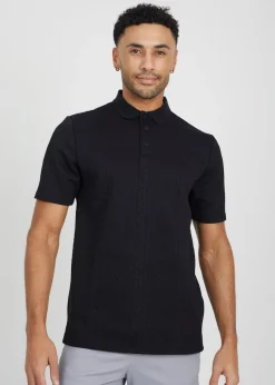 Brave Soul Black Jaquard Knit Polo Shirt