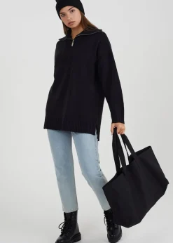 Brave Soul Black Oversized Zip Collar Knitted Jumper