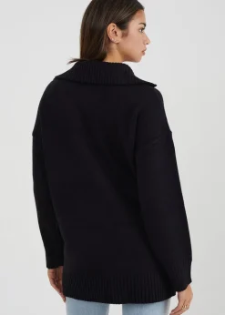 Brave Soul Black Oversized Zip Collar Knitted Jumper