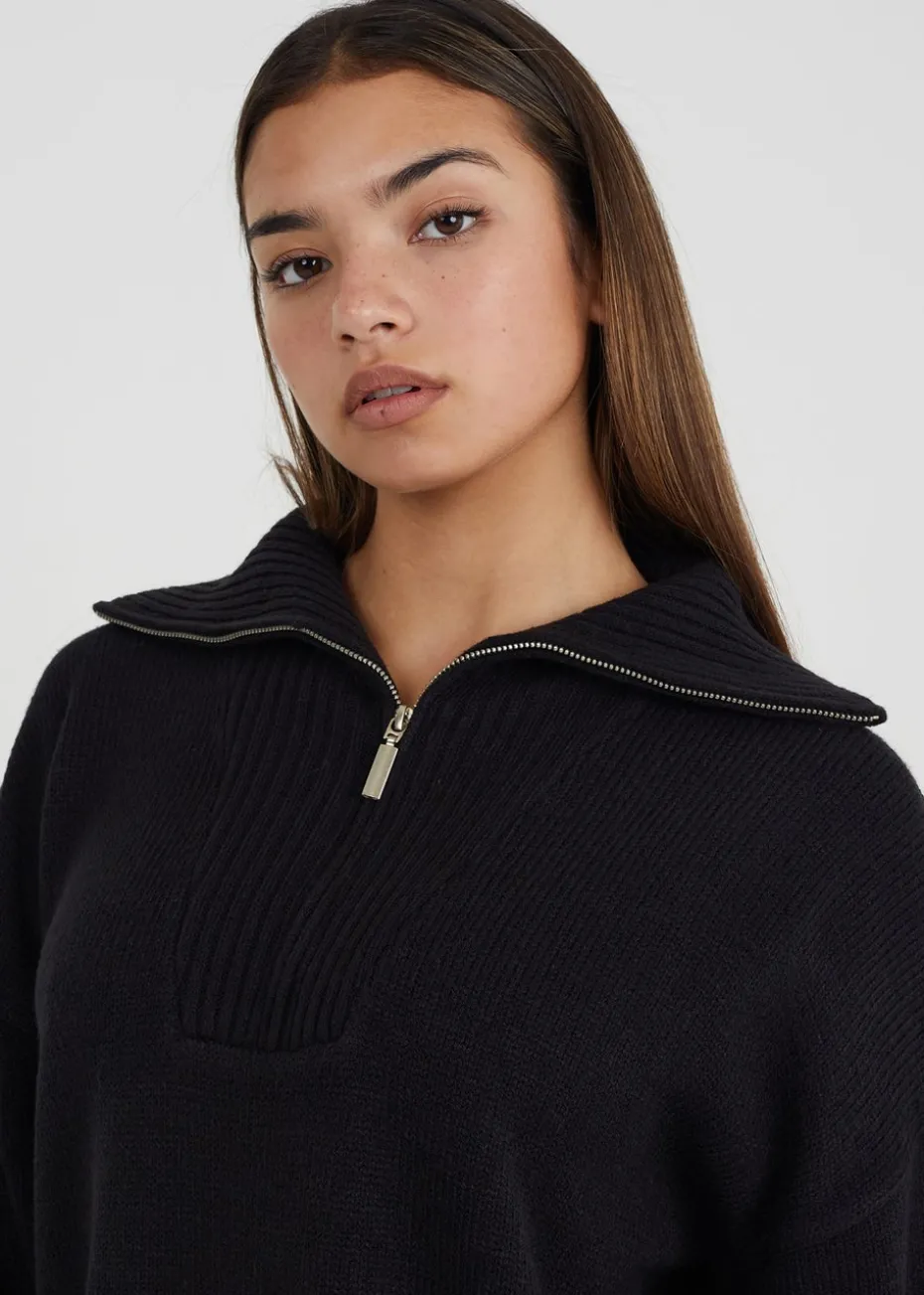 Brave Soul Black Oversized Zip Collar Knitted Jumper