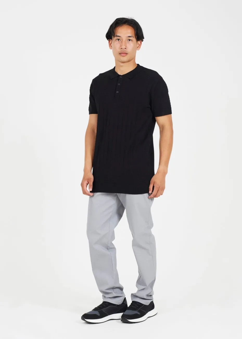 Brave Soul Black Short Sleeve Knitted Polo Shirt