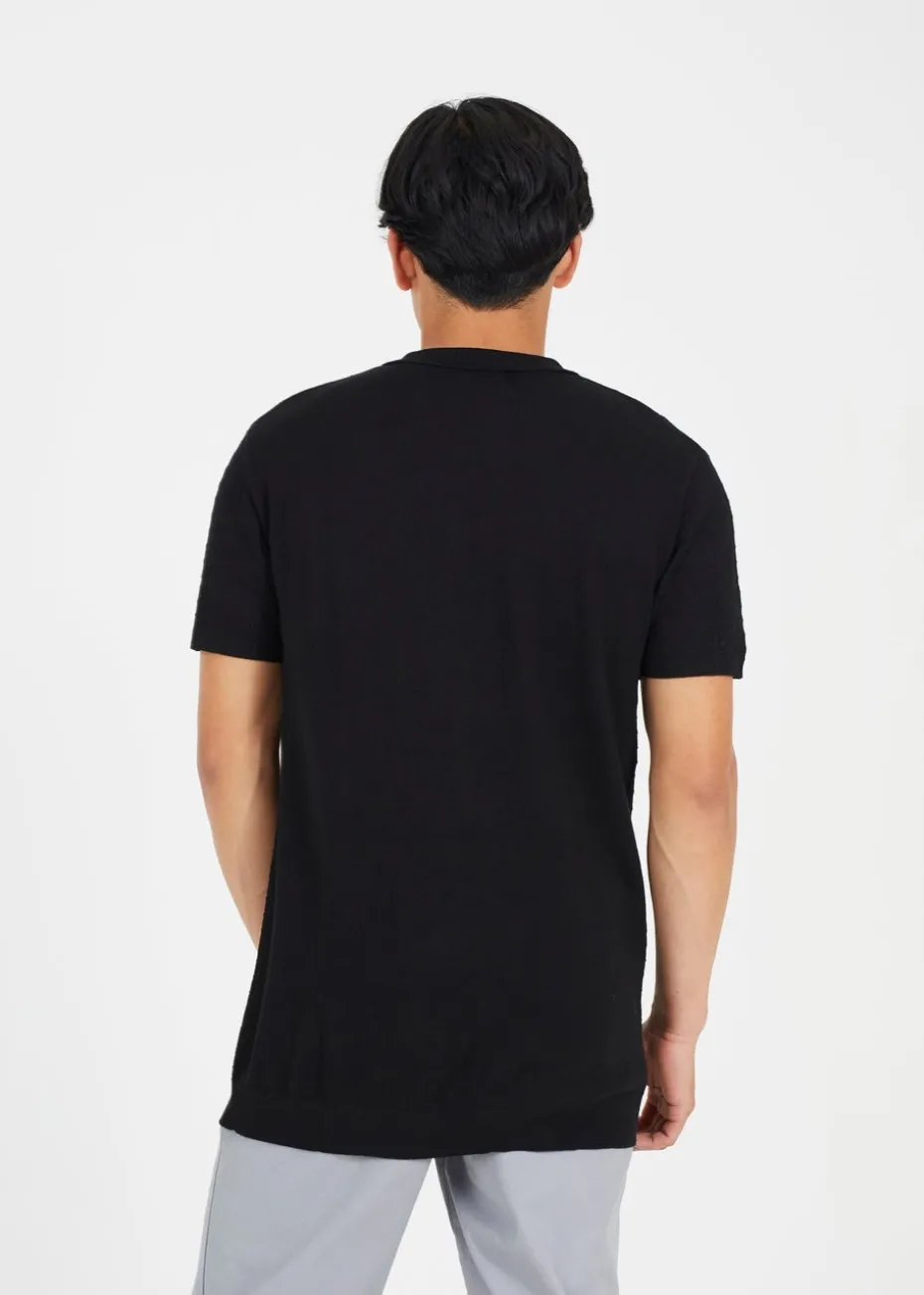 Brave Soul Black Short Sleeve Knitted Polo Shirt