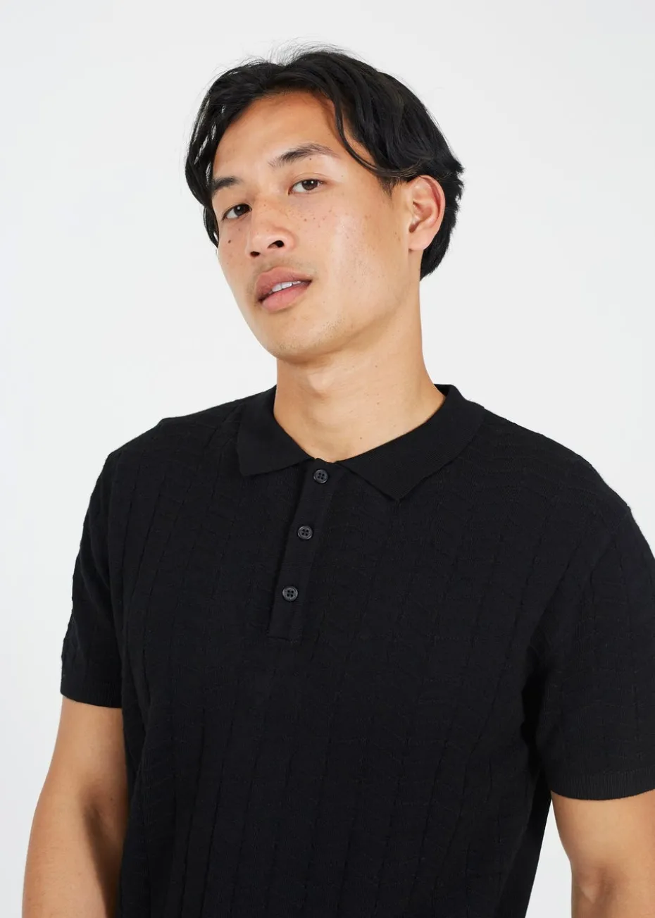 Brave Soul Black Short Sleeve Knitted Polo Shirt