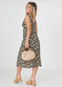 Brave Soul Black Sleeveless V-Neck Floral Midi Dress