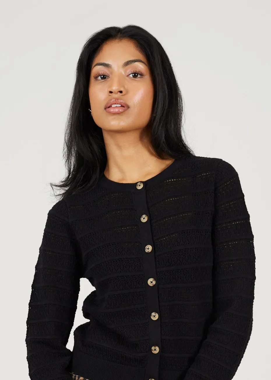 Brave Soul Black Stitch Detail Crew Neck Cardigan