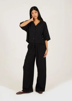 Brave Soul Black Wide Leg Jersey Trousers