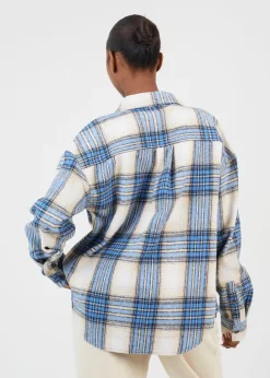 Brave Soul Blue Check Print Long Sleeve Fleece Shirt