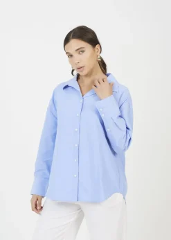 Brave Soul Blue Cotton Blend Relaxed Long Sleeve Shirt