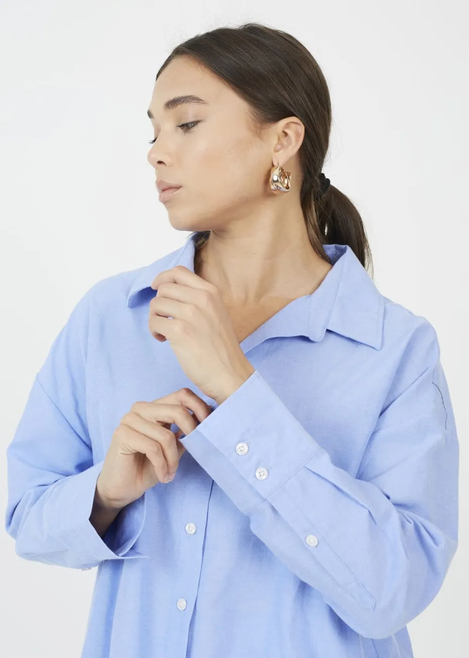 Brave Soul Blue Cotton Blend Relaxed Long Sleeve Shirt