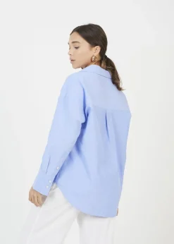 Brave Soul Blue Cotton Blend Relaxed Long Sleeve Shirt