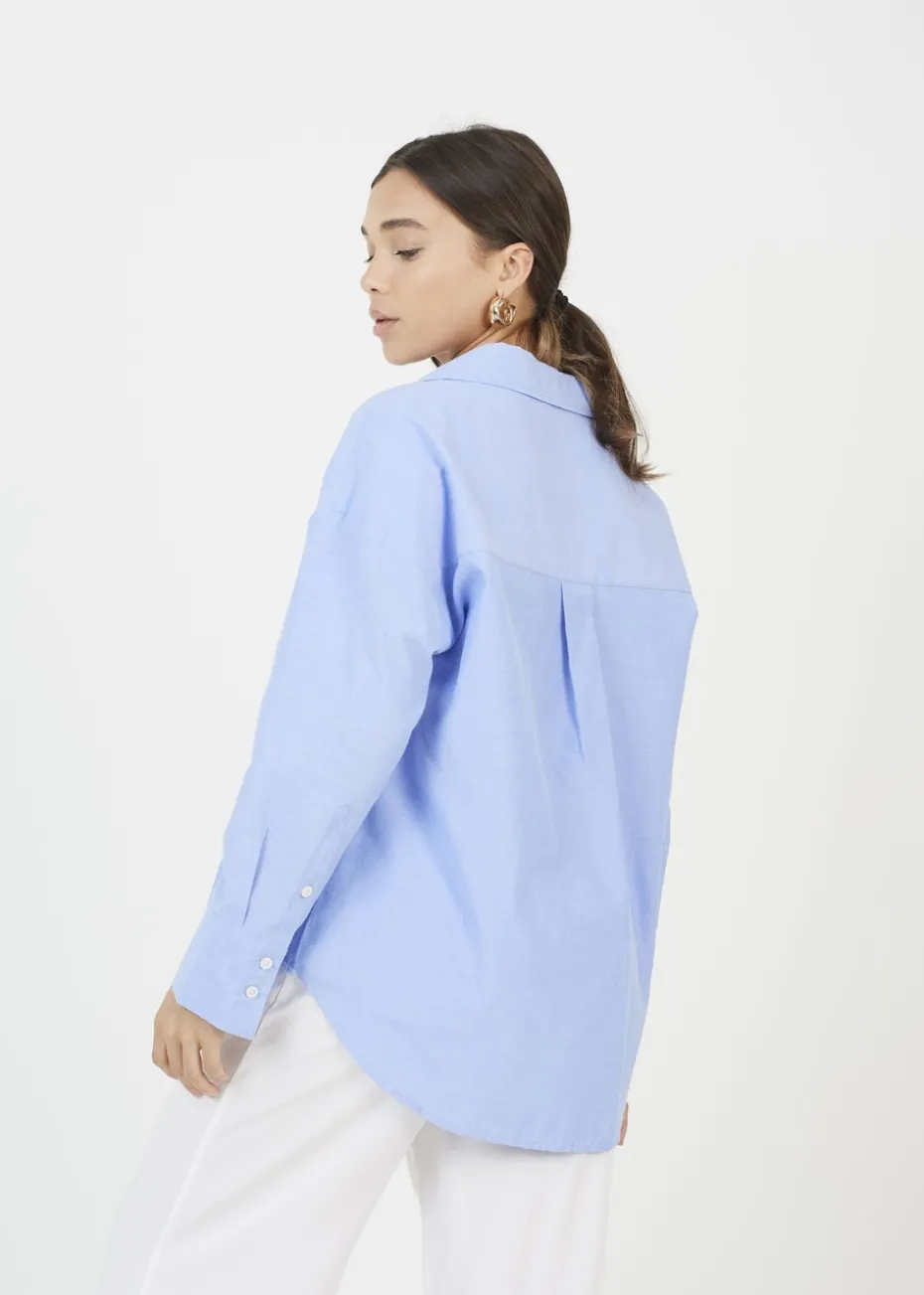 Brave Soul Blue Cotton Blend Relaxed Long Sleeve Shirt